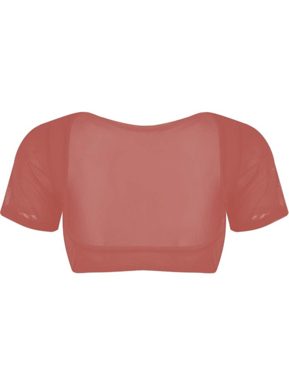 Women's Red Brown Mesh Open Bust Short Sleeve Spandex Belly Dance Crop Top